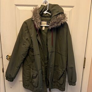 Forever 21 Olive Green Parka with Faux Fur Hood